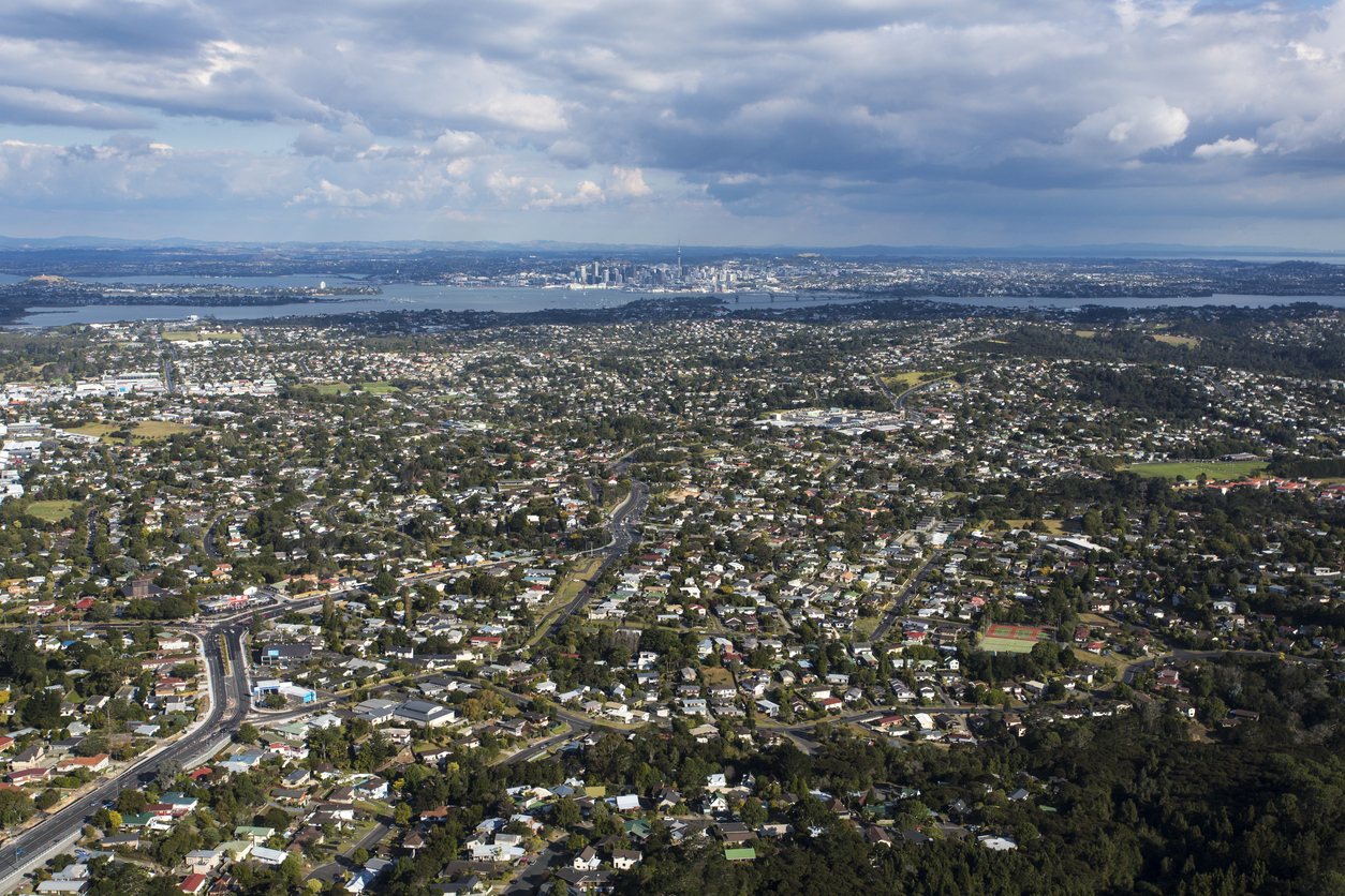 West Auckland aerial shot showing Pool Doctor's service area for swimming pools